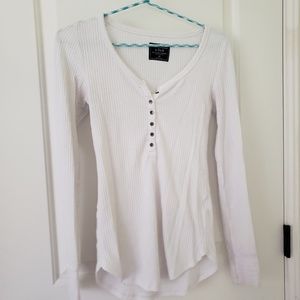 White henley ribbed long sleeve shirt